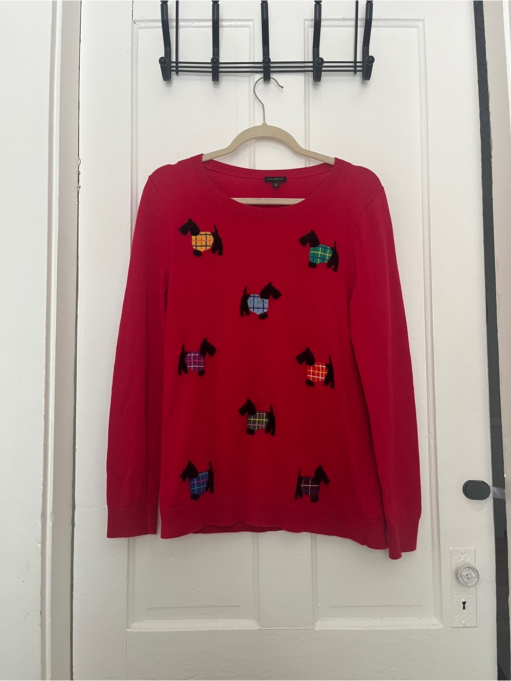 Talbots Scottie Dog Womens Red Pullover Sweater Size Medium Embroidered
